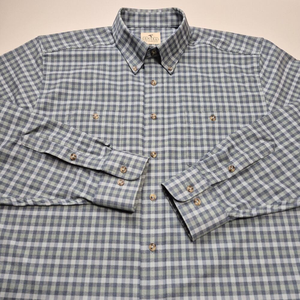 GenTeal Performance Button Down Plaid Shirt Large Blue Long Sleeve Chest Pocket